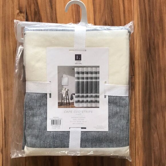 NEW Lush Decor Cape Cod Stripe Navy Shower Curtain - Picture 1 of 5